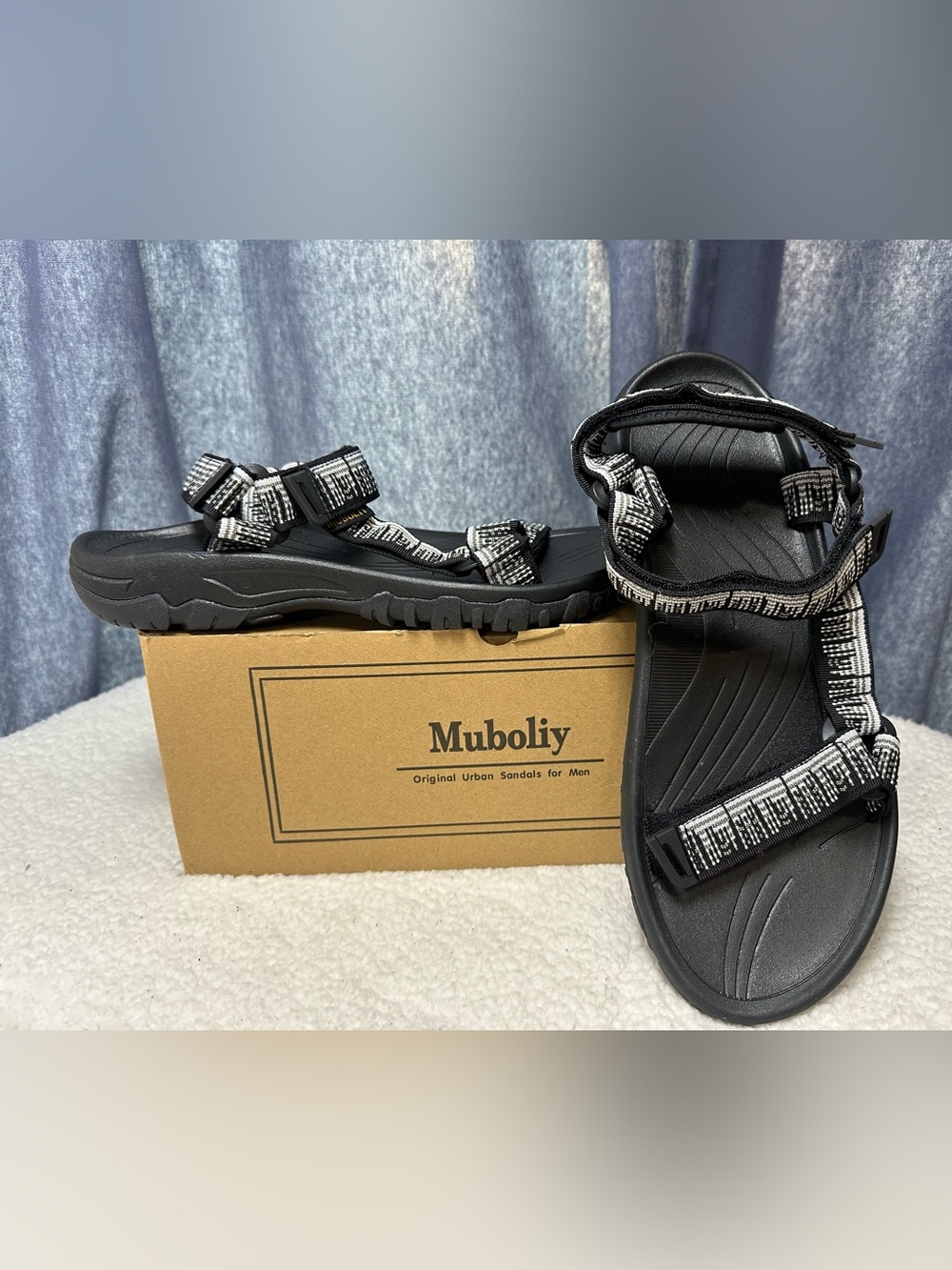 Men's Black Textured Strap Outdoor Sandals Hiking Water Arch Support size 10